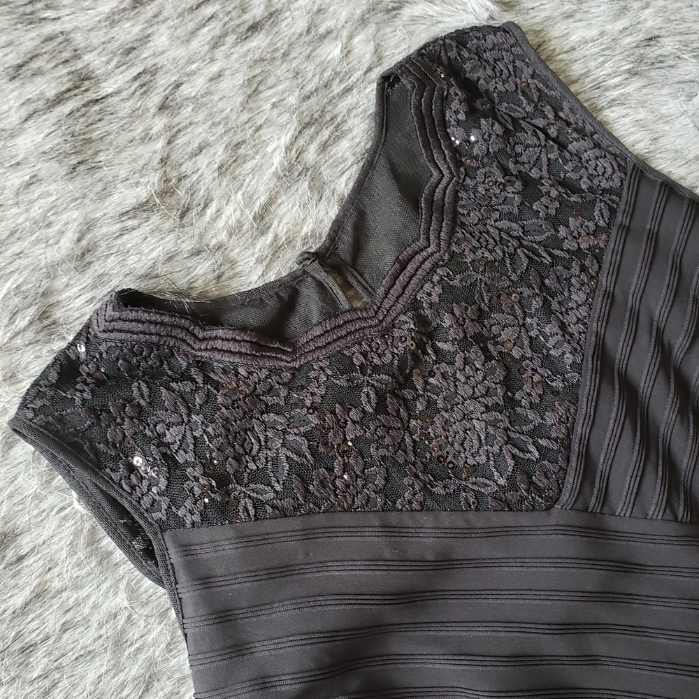 Lace Yoke Pintuck Little Black Dress